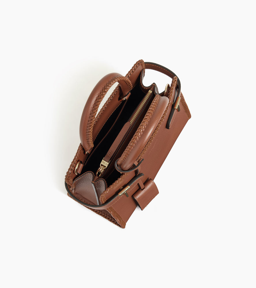 Bolso de mano pequeño Emilie de cuero granulado con pespuntes