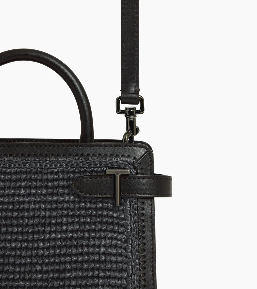 Small Emilie handbag in raffia effect and smooth leather