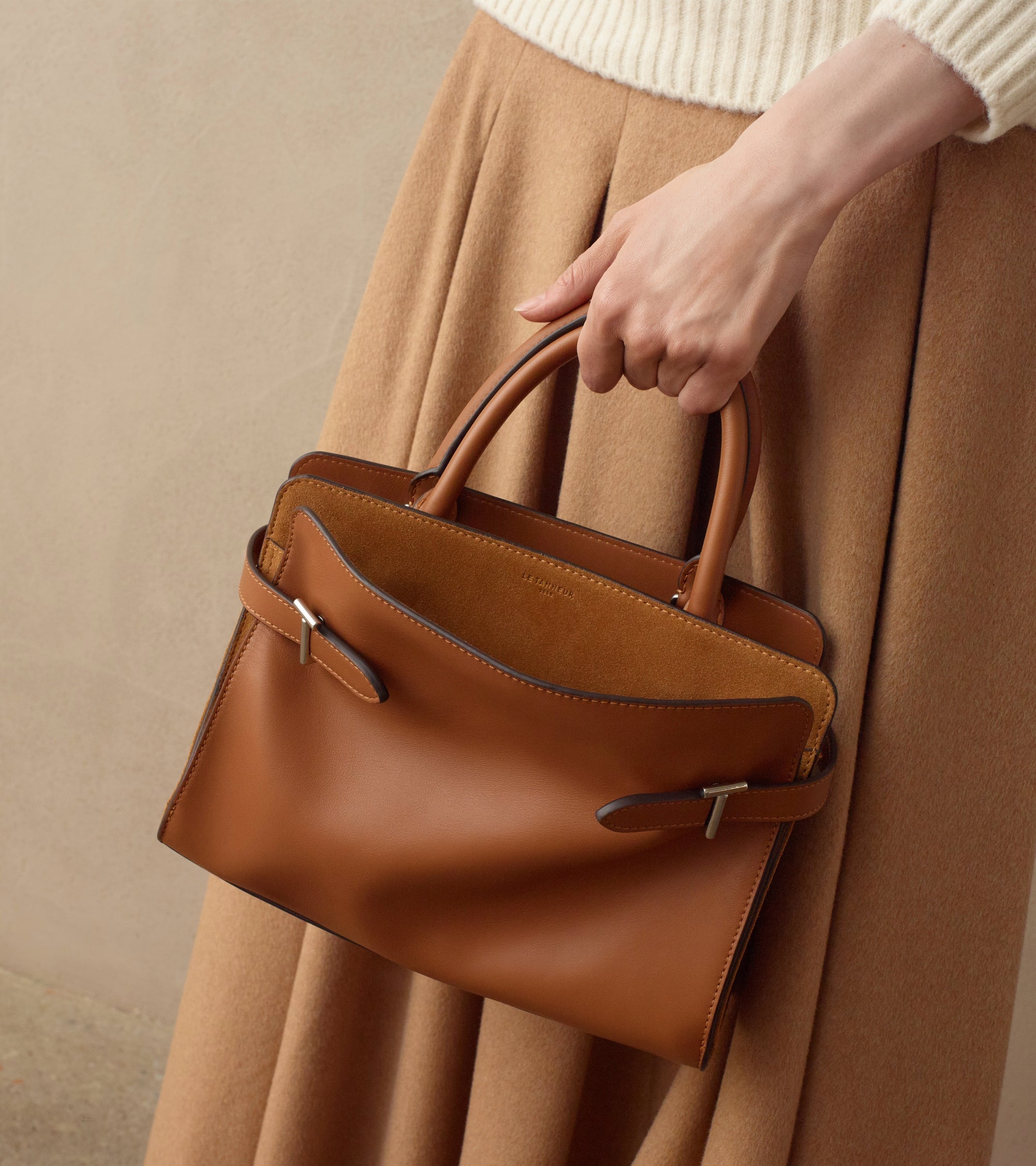 Emie medium handbag in smooth leather and suede