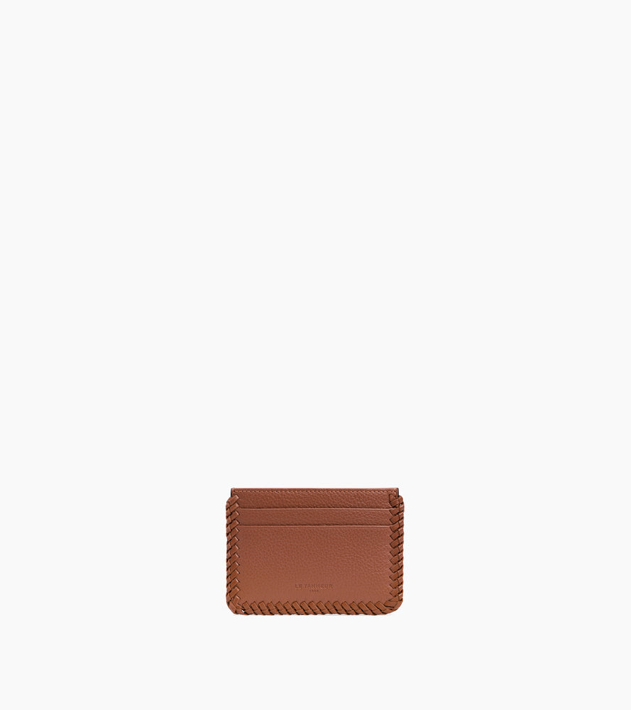 Emilie card holder in grained leather with topstitching