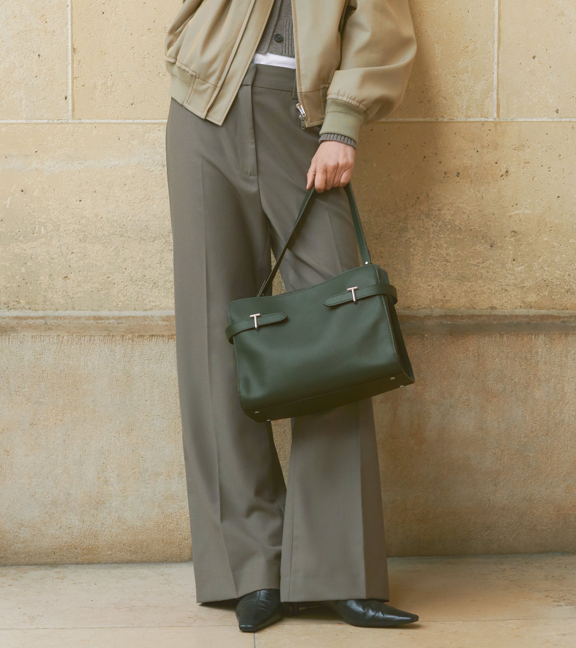 Emie large handbag in smooth leather and suede