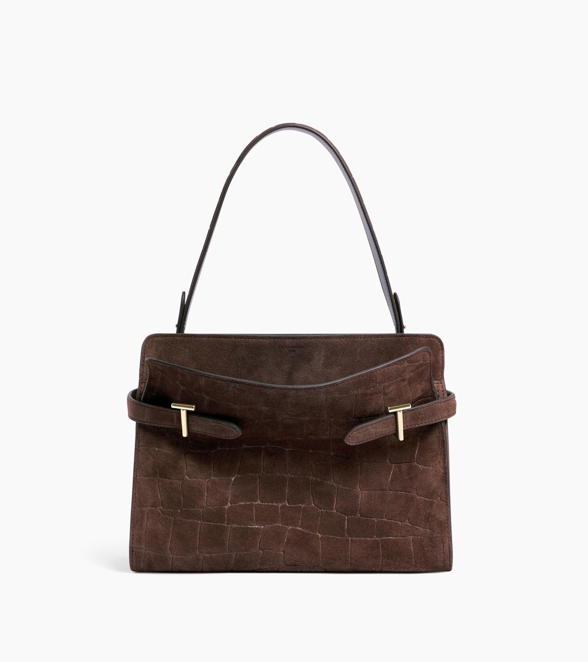 Sac porté épaule grand modèle Emie en cuir refente de velours embossé effet crocodile