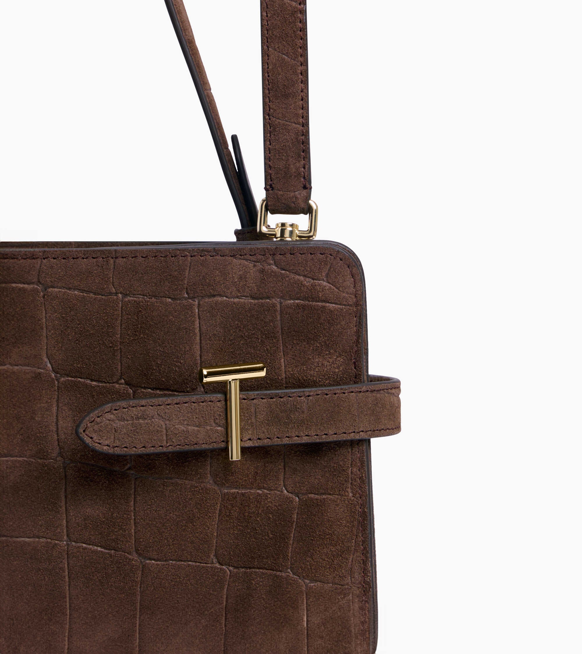 Sac porté épaule grand modèle Emie en cuir refente de velours embossé effet crocodile