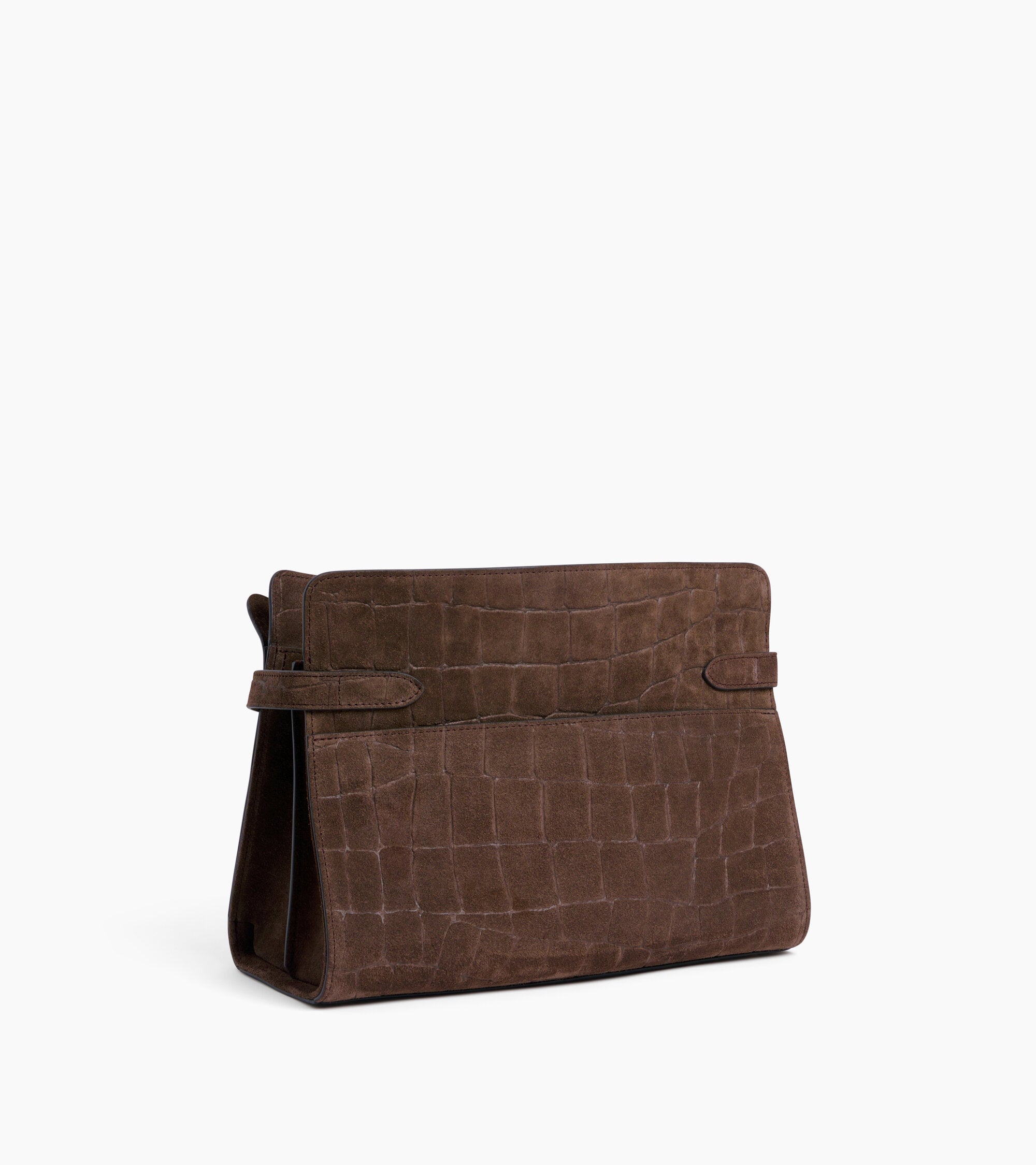 Sac porté épaule grand modèle Emie en cuir refente de velours embossé effet crocodile