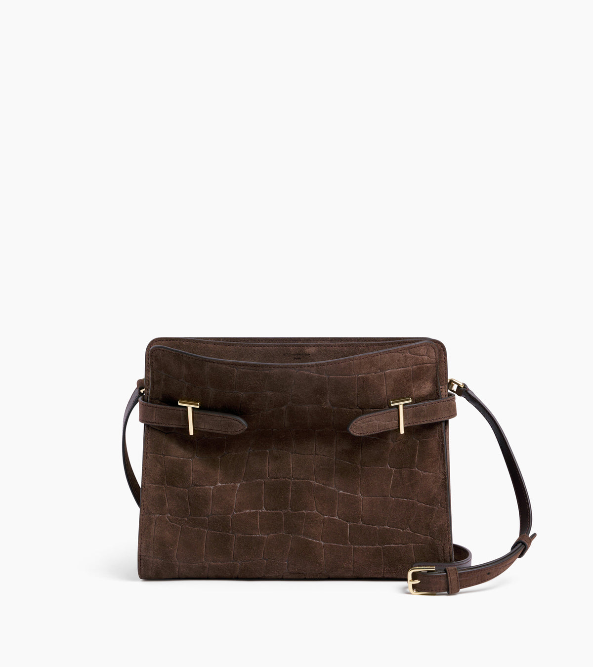 Sac porté épaule grand modèle Emie en cuir refente de velours embossé effet crocodile