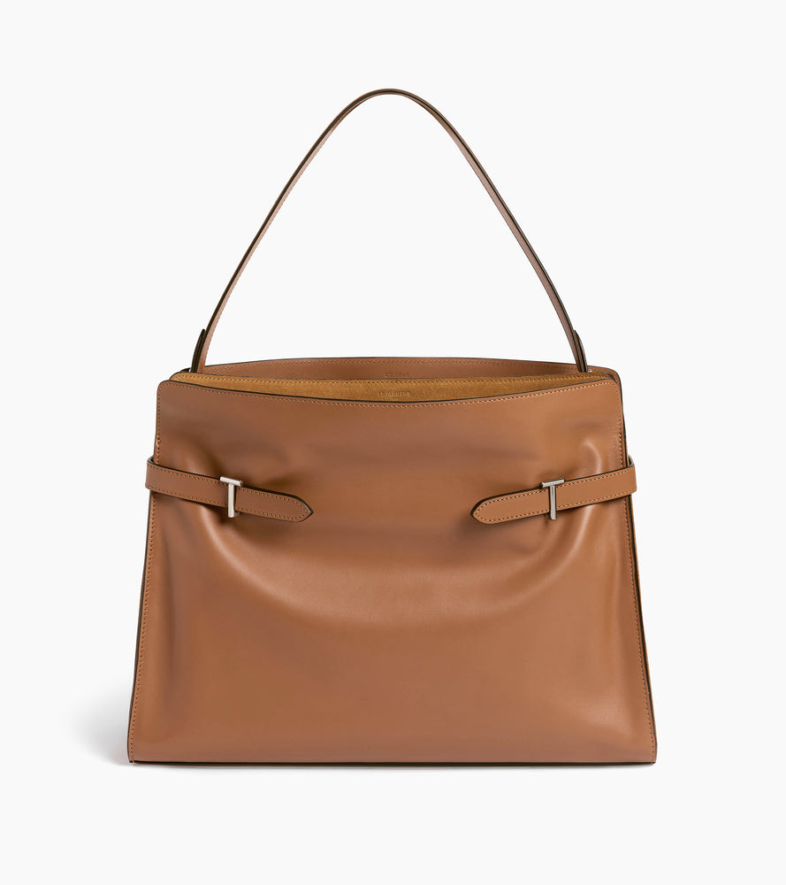 Maxi shoulder bag in smooth leather and nubuck