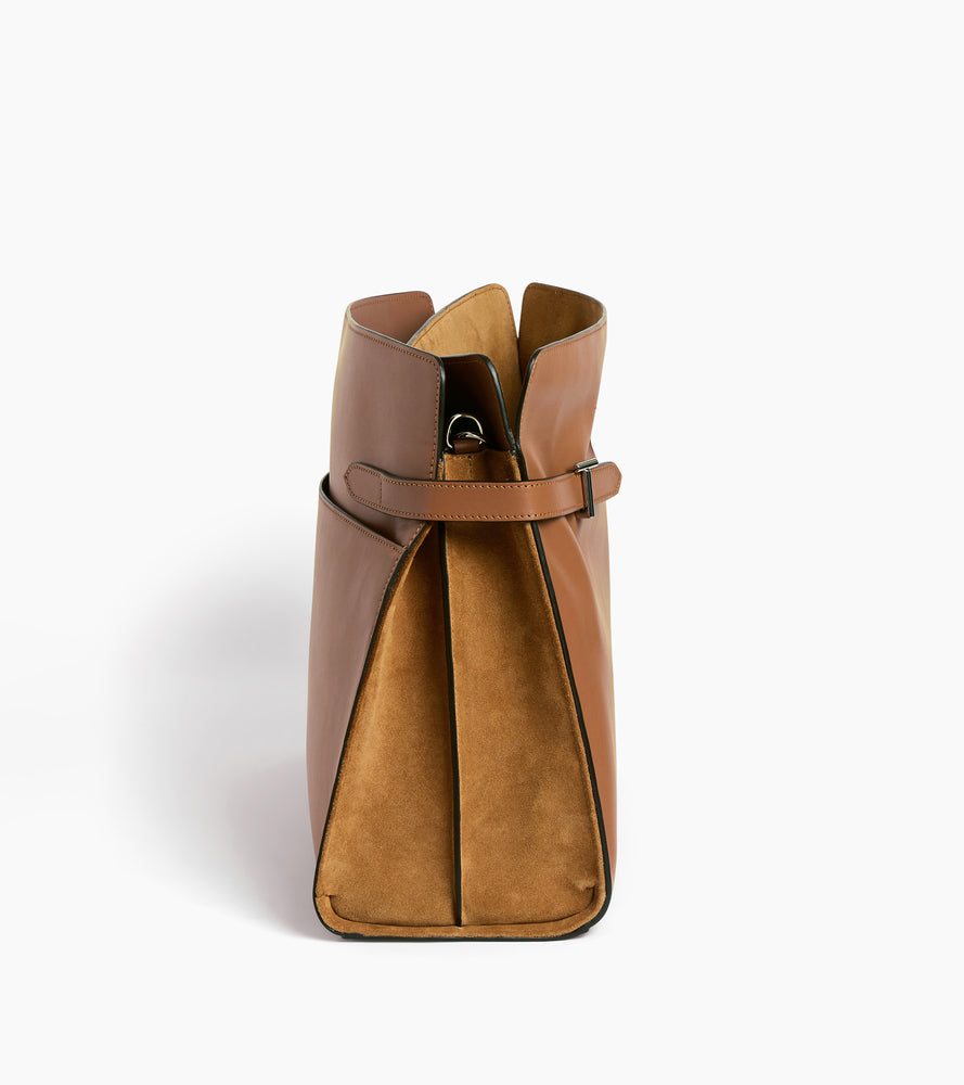 Maxi shoulder bag in smooth leather and nubuck