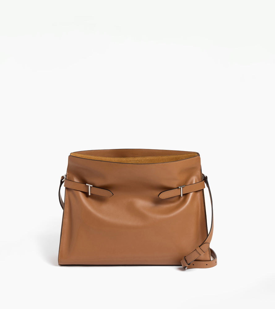 Maxi shoulder bag in smooth leather and nubuck