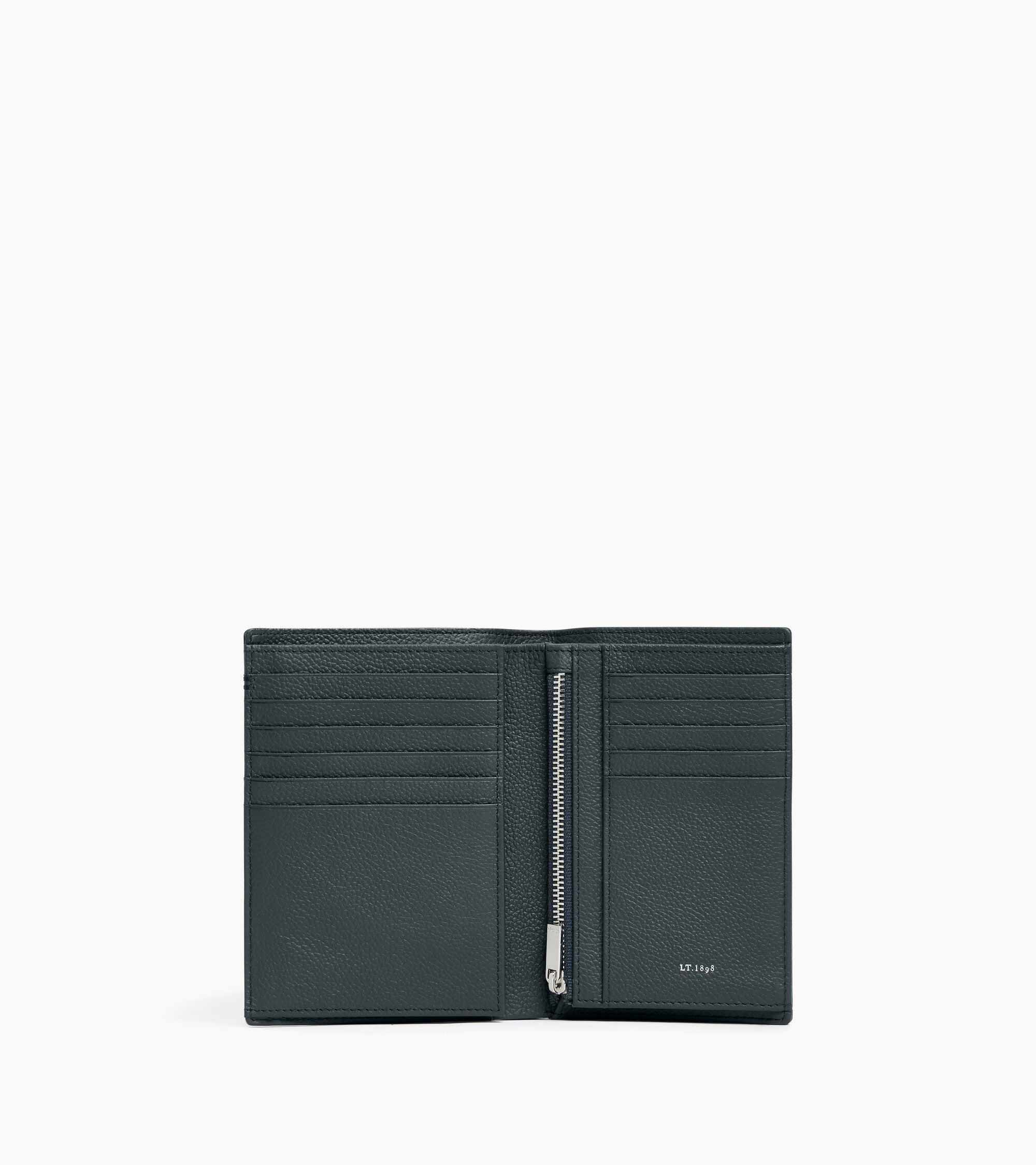 Lucien medium vertical two-fold zipped wallet in grained leather