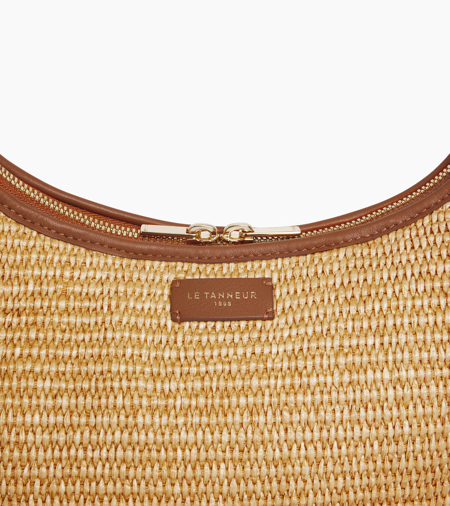 Juliette small hobo bag with raffia effect and smooth leather
