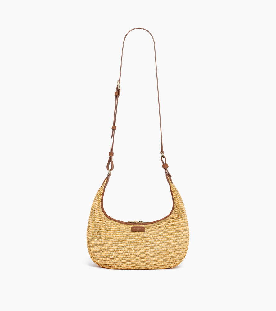 Juliette small hobo bag with raffia effect and smooth leather