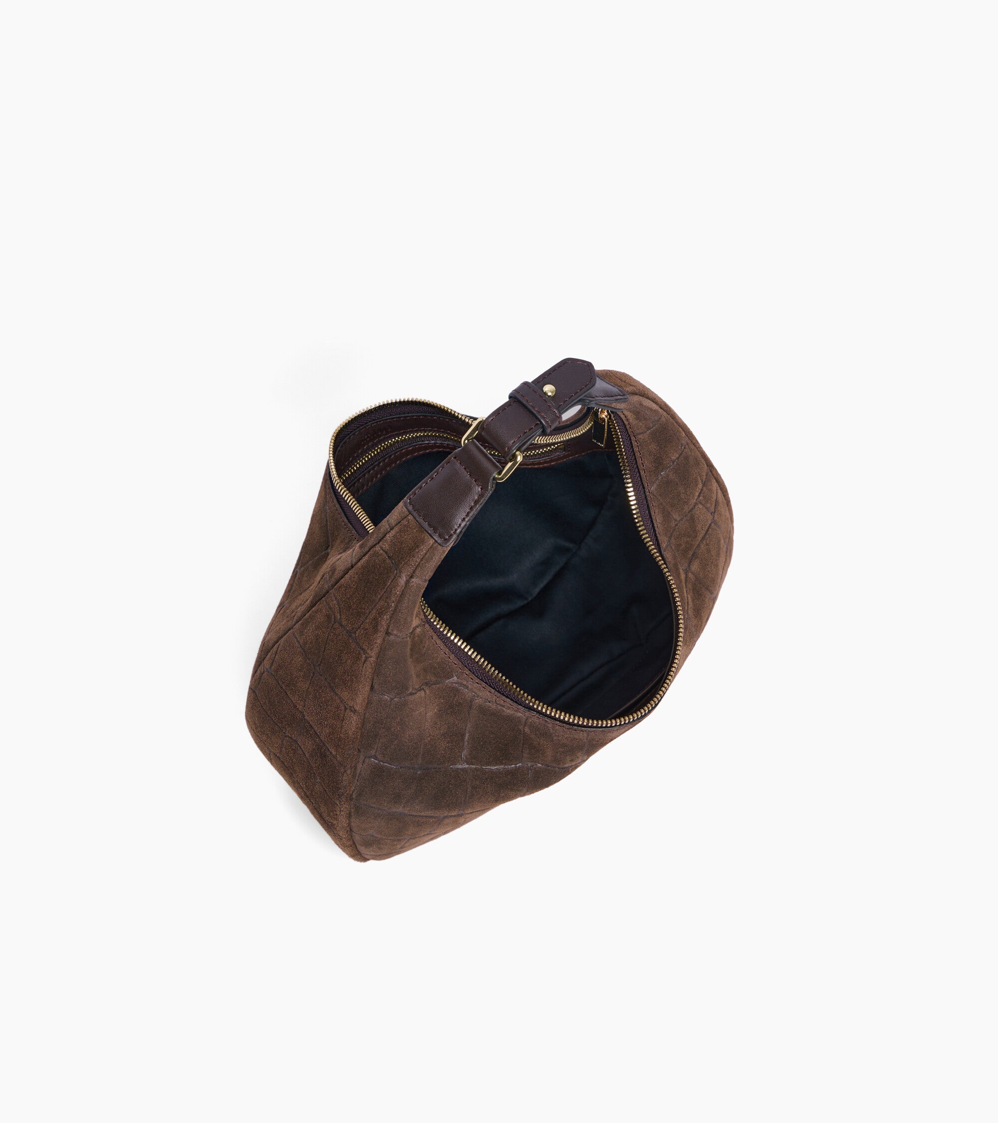 Kleine Hobo-Tasche Juliette aus geprägtem Velours-Spaltleder in Krokodilleder-Optik