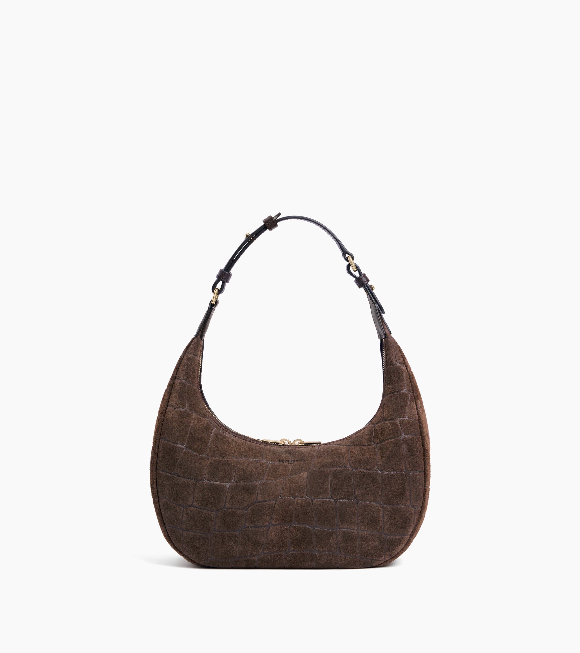 Kleine Hobo-Tasche Juliette aus geprägtem Velours-Spaltleder in Krokodilleder-Optik