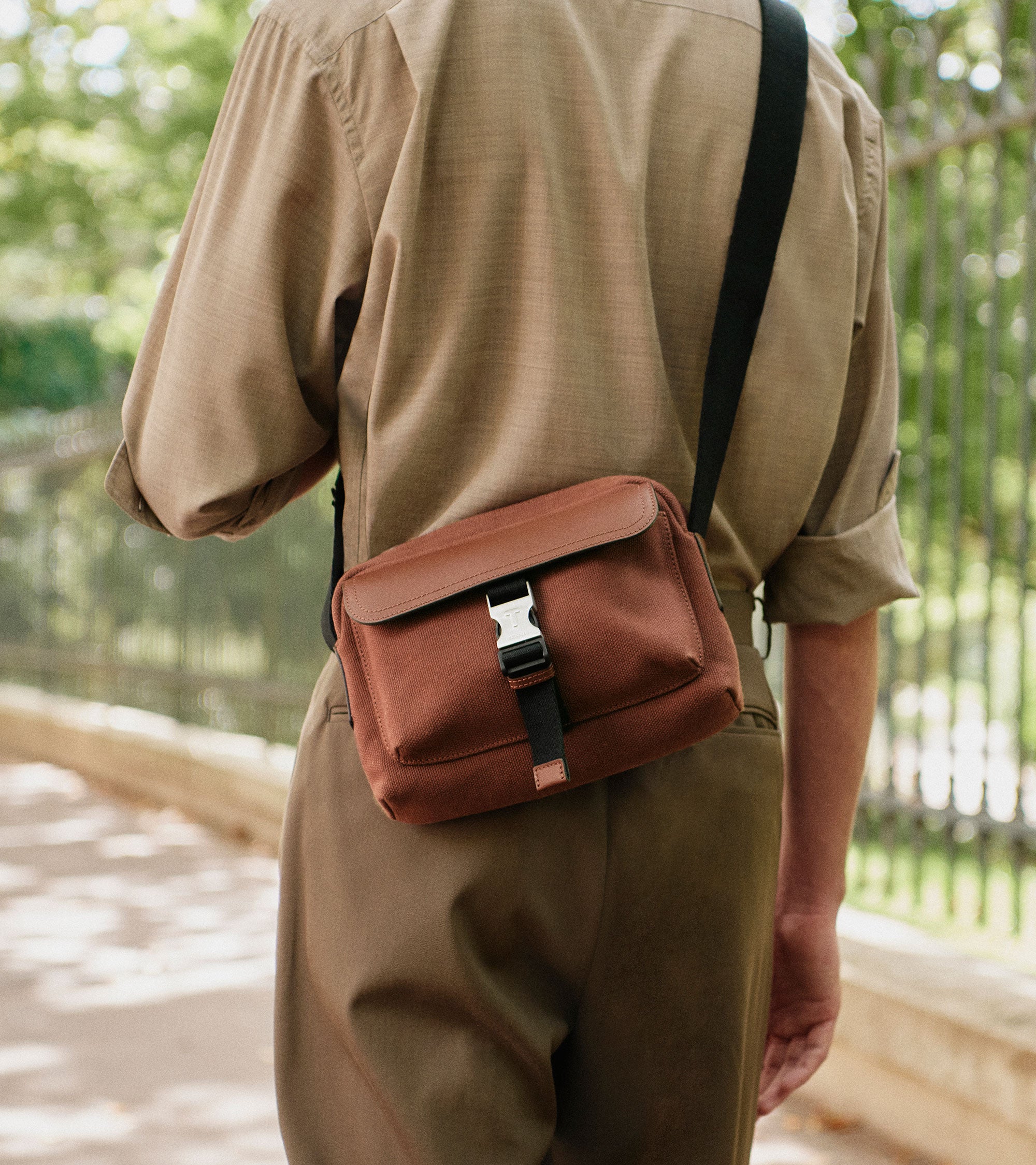 Maurice small shoulder bag in cotton canvas and smooth leather