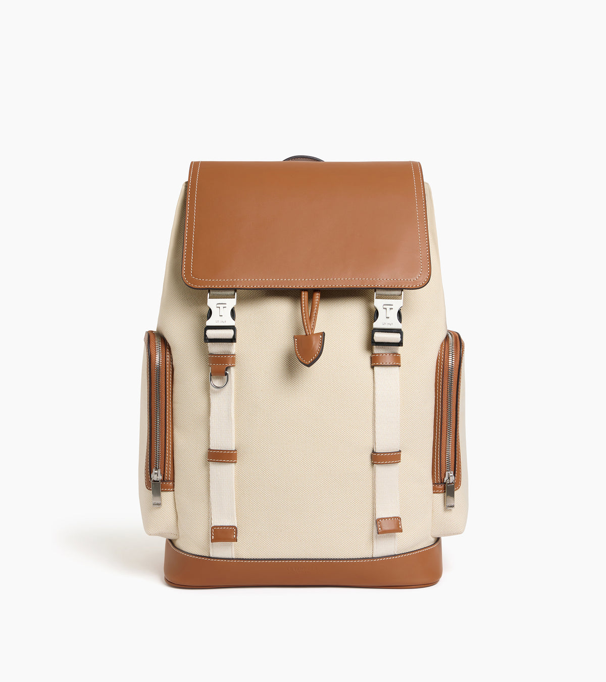 Maurice backpack with flap in cotton canvas and smooth semi-vegetal le