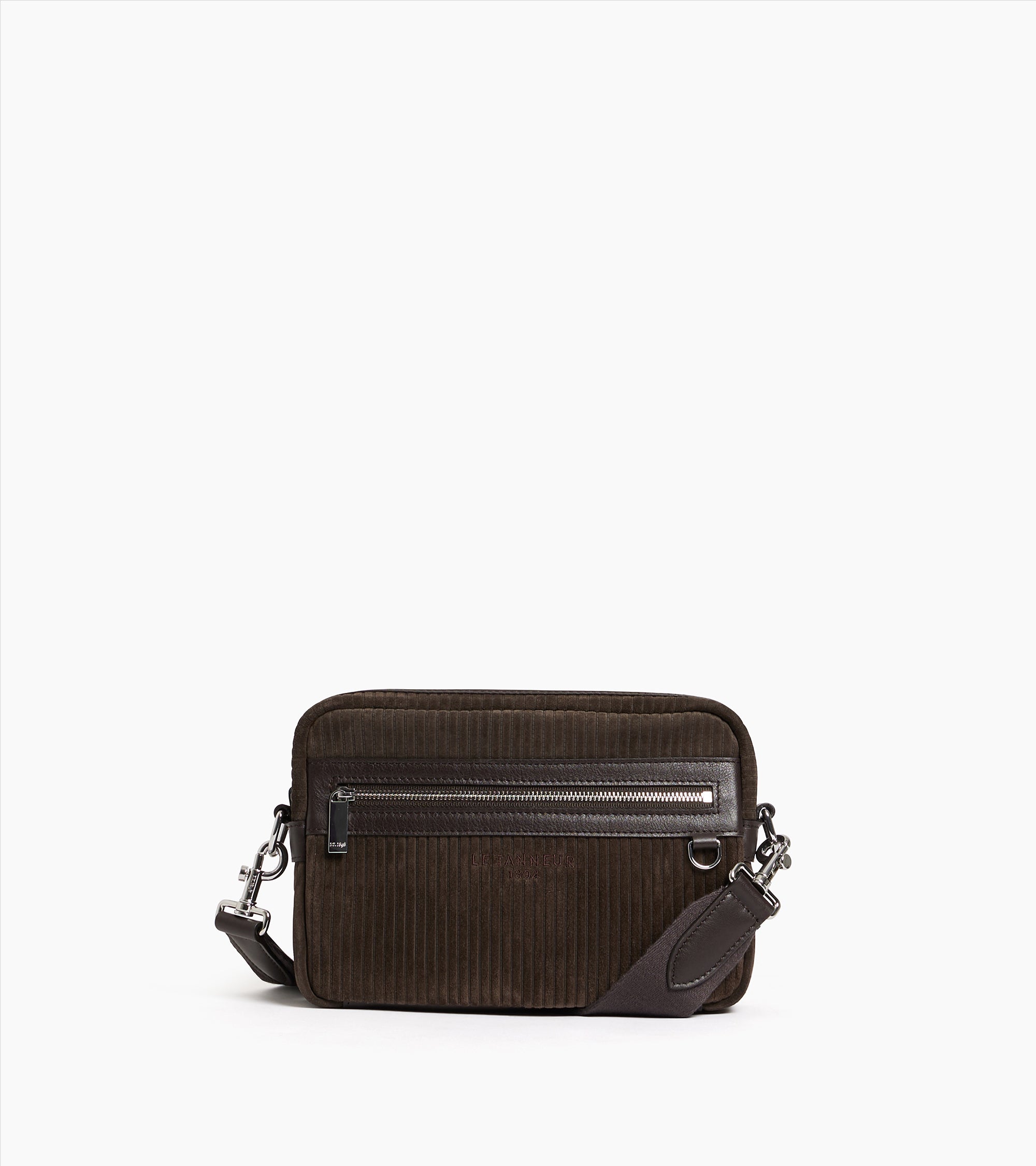 Emile camera bag in ribbed and smooth leather