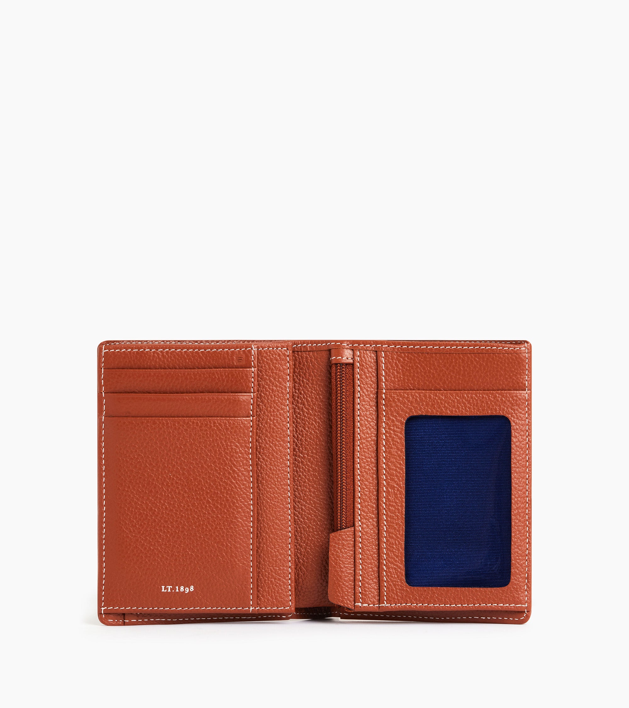 Emile vertical, zipped wallet with 2 gussets in pebbled leather