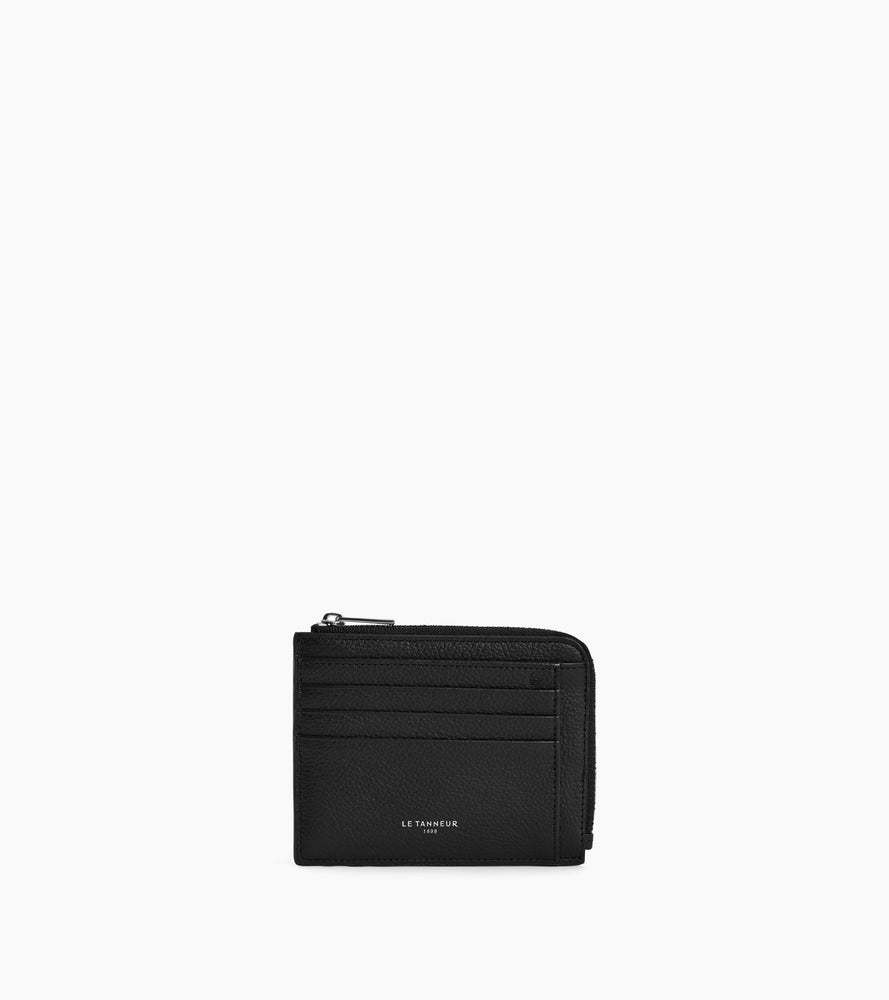 Emile L-shaped zip card holder in grained leather