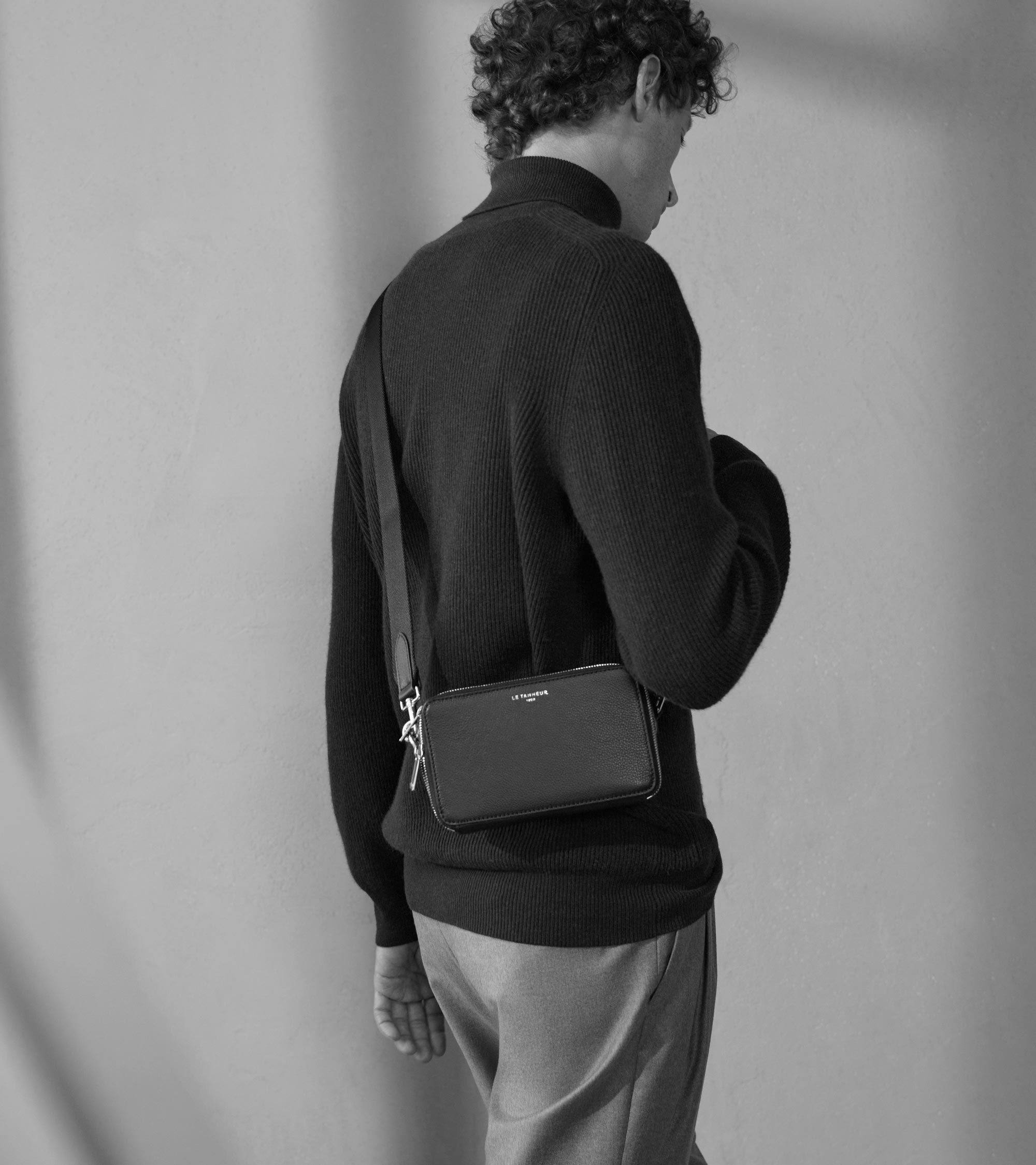 Emile small 2-compartment satchel in grained leather