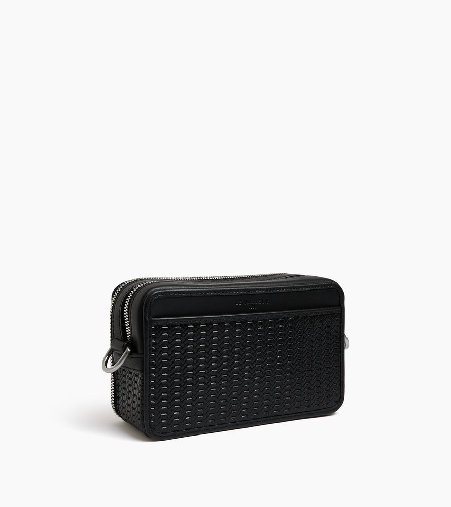 Emile small 2-compartment satchel in embossed and smooth leather