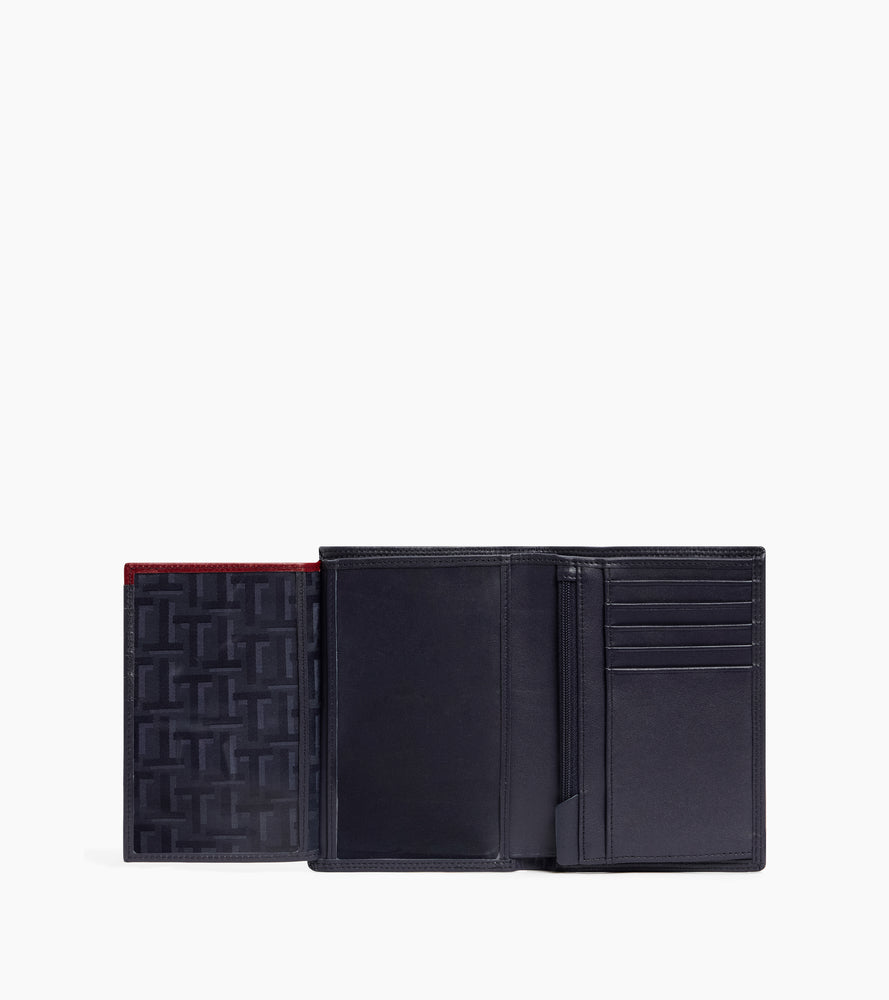 cartera vertical grande con cremallera de 2 secciones de piel lisa
