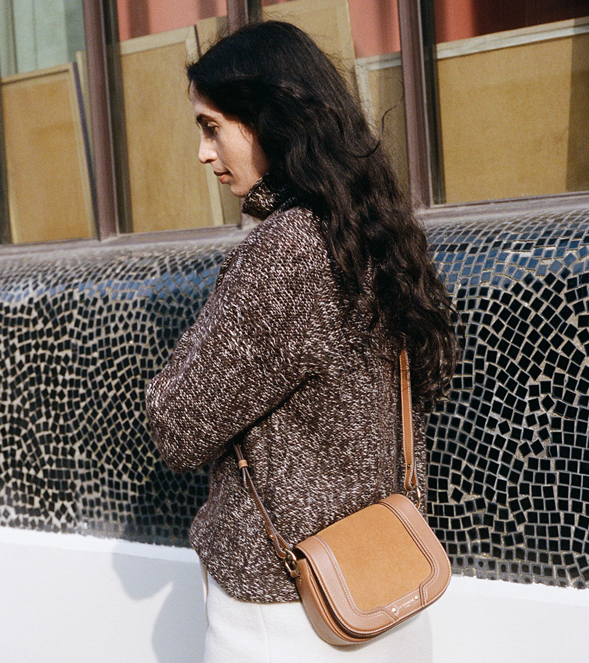 Petit sac bandoulière Ella en cuir grainé et nubuck