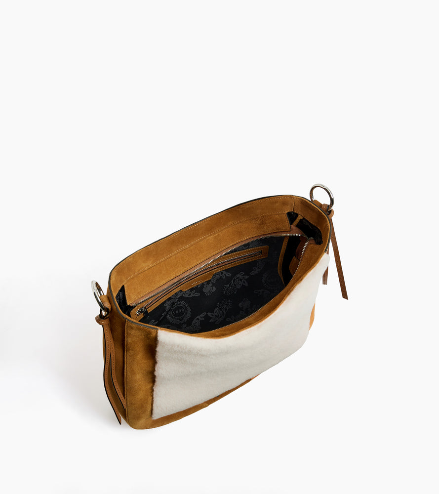 Mittelgroße Hobo-Tasche Ella aus Wildleder und Schafsleder