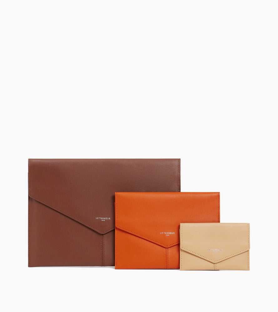 Trio of pouches Charlotte in smooth leather