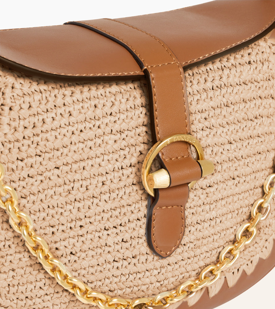 Pia small shoulder bag in raffia effect and smooth leather