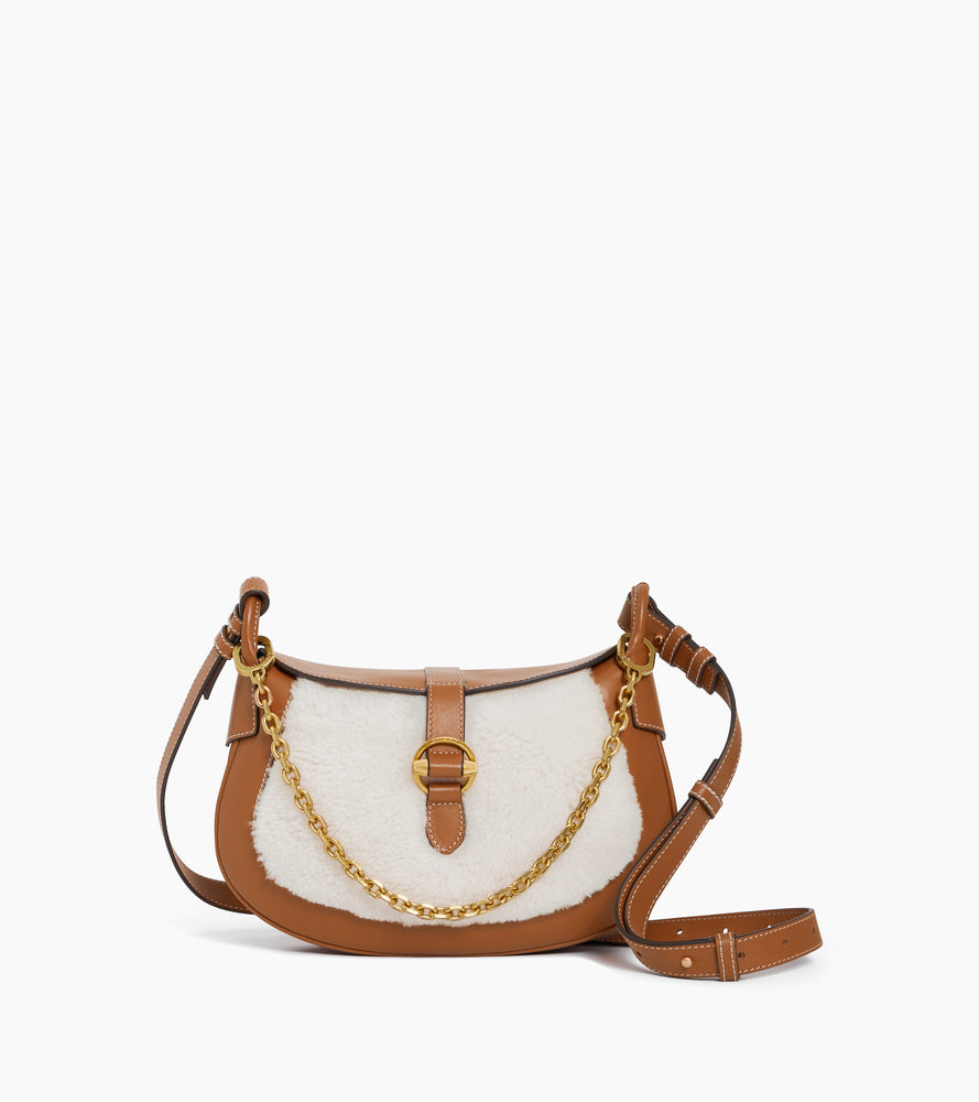 Petit sac bandoulière Pia en cuir lisse et peau lainée