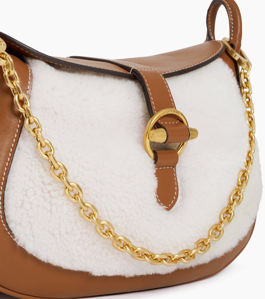 Petit sac bandoulière Pia en cuir lisse et peau lainée