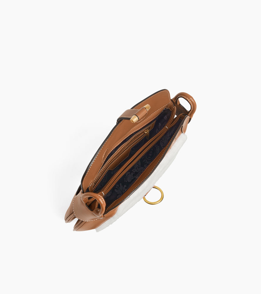 Petit sac bandoulière Pia en cuir lisse et peau lainée