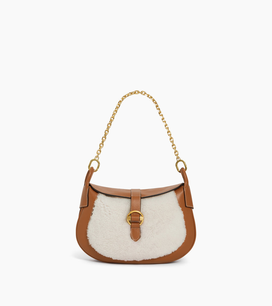 Petit sac bandoulière Pia en cuir lisse et peau lainée