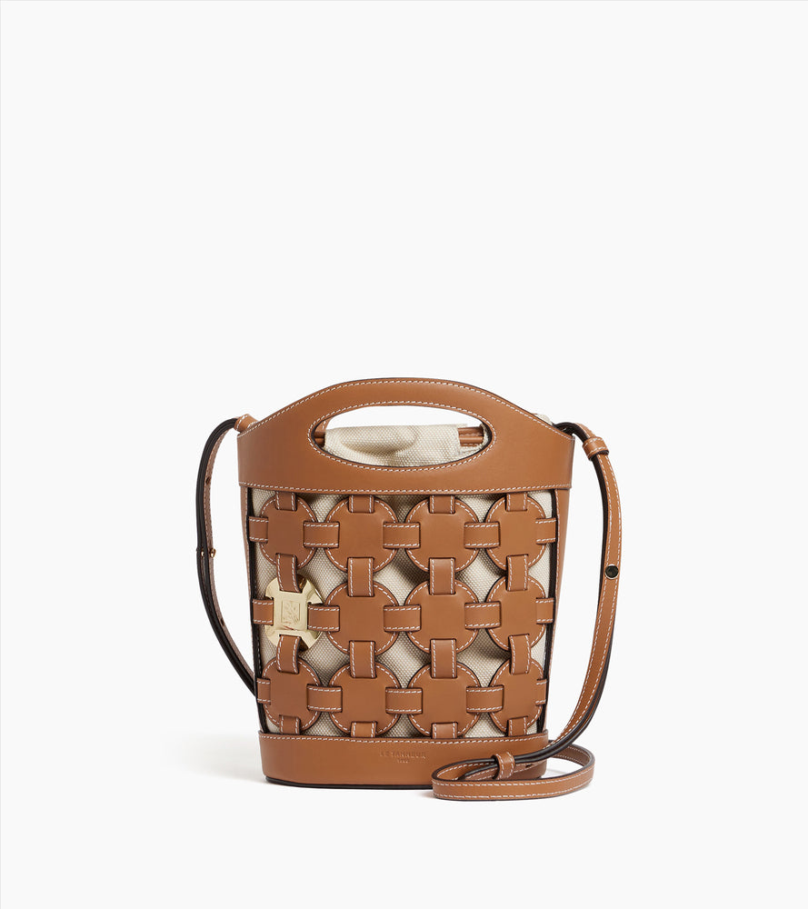 Kleine Bucket Bag Le Potier aus Baumwollcanvas und glattem Leder