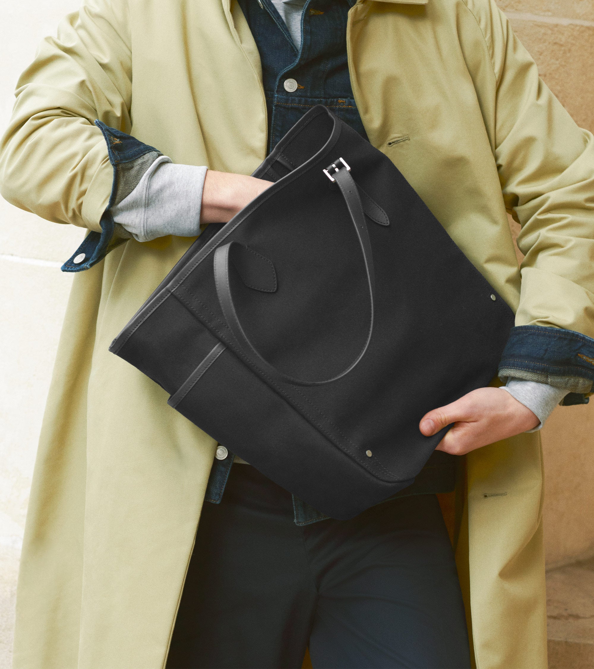 Solveig medium tote bag in cotton canvas and smooth leather