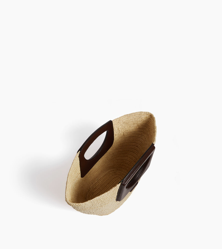 Petit sac à main en raphia naturel et cuir lisse végétal