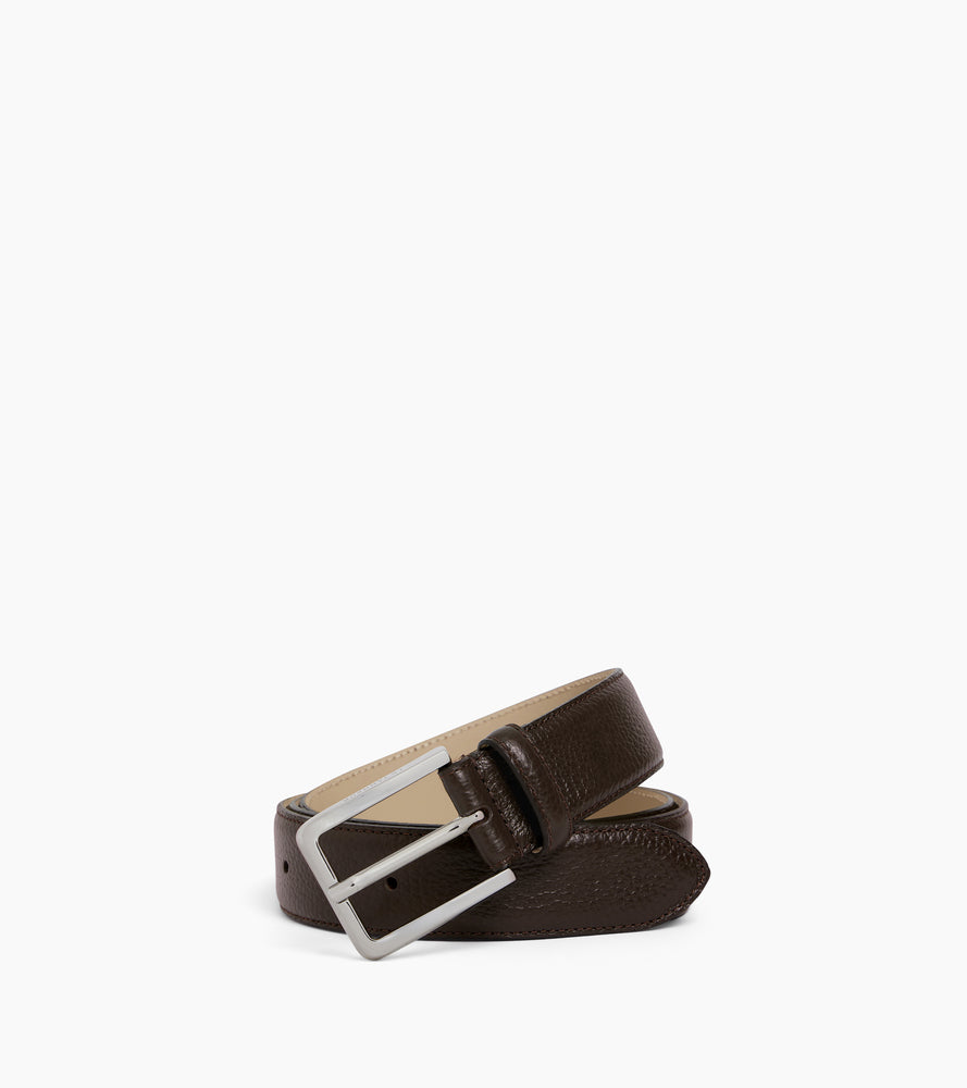 Men's belt with rectangular buckle in grained leather