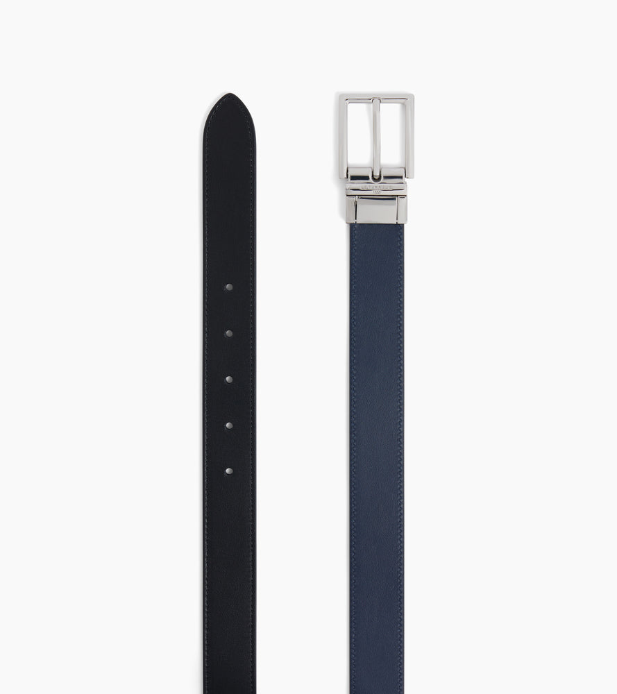 Men's belt with rectangular buckle in grained leather