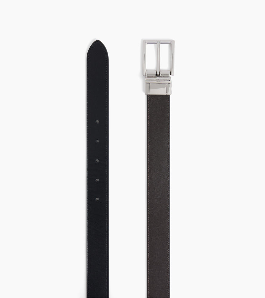 Reversible men's belt with rectangular buckle in smooth leather